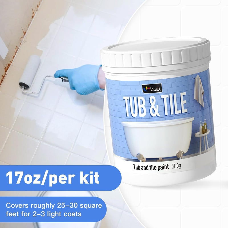 DWIL Tile Paint, Tub and Tile Refinishing Kit with Tools, Water-based Bathtub Paint - Low Odor, Easy to Use, 25-30sq.ft, 16.5oz, Semi-Gloss White - Image 3
